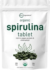 Organic Spirulina Tablets 720 Count 3000mg Vegan Protein Vitamins Prebiotics