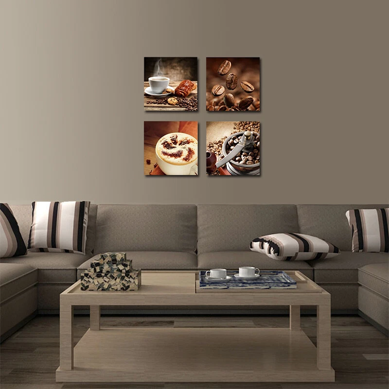 Impresiones en lienzo modernas pintura foto póster pared hogar café decoración 4 piezas enmarcado Foto 4 de 4