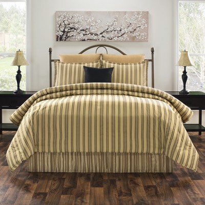 Creamy Yellow Tan & Black Striped Bedding Comforter Set Le ...