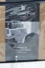 New LONDON FOG Solid Grey 100 Cotton Turkish Flannel Four Piece Full Sheet Set
