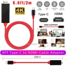 6FT USB-C Type C to HDMI 4K 1080P HD TV Cable Adapter For Samsung Galaxy S9 / S8