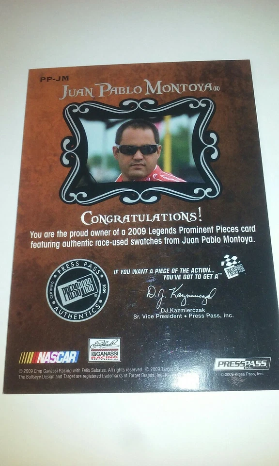 Juan Pablo Montoya Race Used Fire Suit Shoe Glove 2009 Press Pass Legends 30/50 - Image 4 of 4