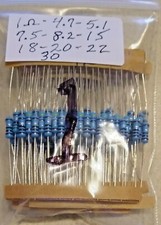 100 pc value pack 1/2 watt 1 metal film resistors 10 each of 10 values 1
