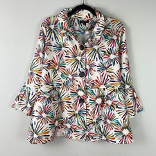 Damee Jacket Womens 2x Colorful Abstract Button Up 3/4 Sleeves