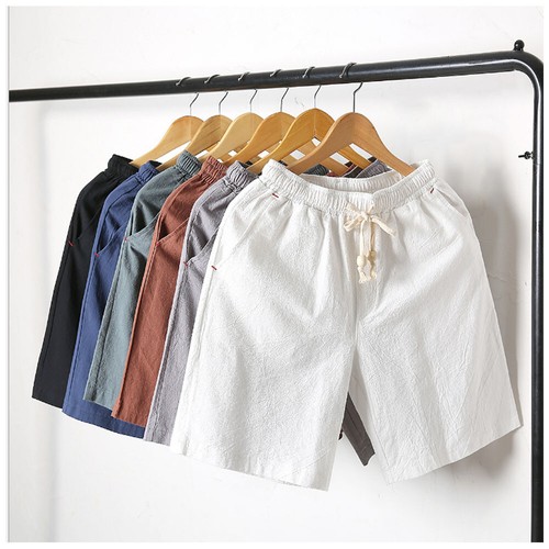 Mens Shorts Drawstring Cotton Linen 