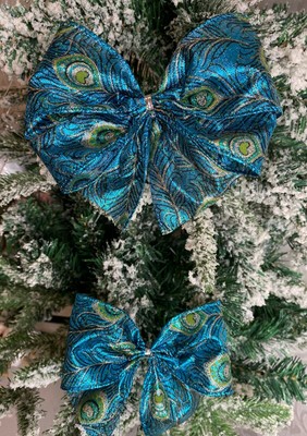 Weihnachtsbaum Krawatte auf Schleifen Türkis Pfauenfedern Design 4,5'' , 6'' und 10'' 