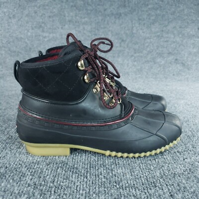 Tommy Hilfiger Duck Boots Women's Size Black Lace Up Waterproof Rain Snow 