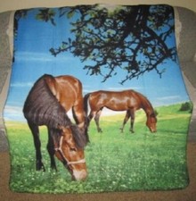 New Horses in Meadow Fleece Throw Blanket SOFT Horse Lover Gift NIP Foal Mare