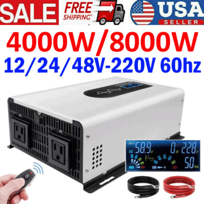 Pure Sine Wave Power Inverter 4000W 8000W Solar Off Grid 12V 24V 48V to 220V US