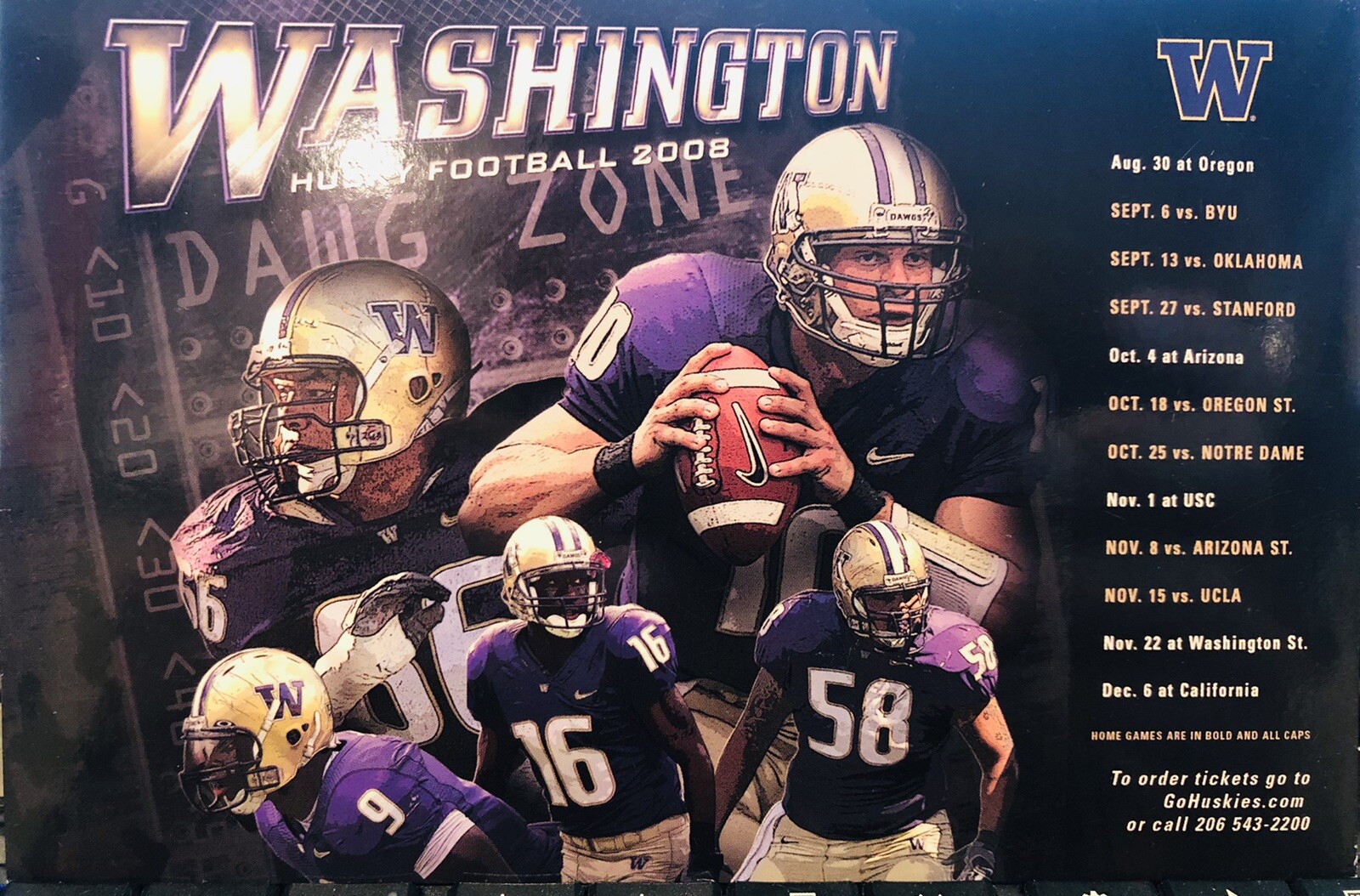 Washington Huskies Football - 2008 Magnet Schedule - Jake Locker