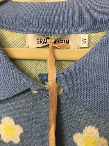 NWT GRACE KARIN Girls 8Y Soft Knit Button Down Cardigan Sweater Blue Yellow - Picture 2 of 11