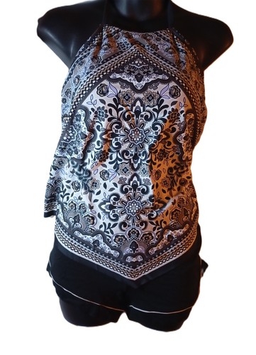 Women's 2 pc. Swim suite w/ Open back Halter Top and Boy short - Picture 2 of 4