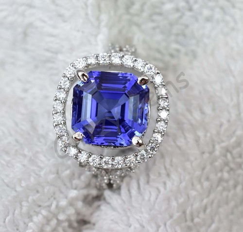 Natural Royal Blue Sapphire & Diamond 925 Sterling Silver Ring Certified Wedding - Picture 4 of 13