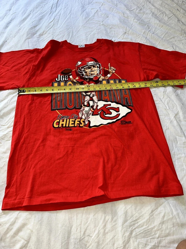 NFL KANSAS CITY CHIEFS LEYENDA JOE MONTANA AÑOS 90 VINTAGE HECHA EN EE. UU. CAMISA XL BIN C Foto 2 de 4