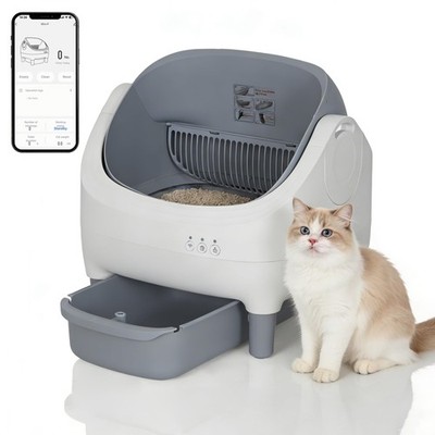 Self Cleaning Litter Box with APP Control for Multiple Cats Open Top Odor Safe