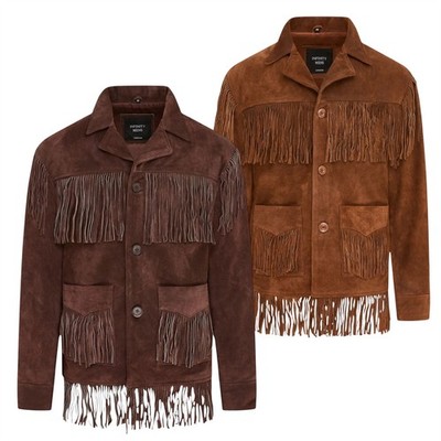Herren Retro Western Authentisch Cowboy Wildleder Leder Fransen Jacke