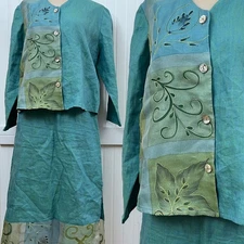 Marylou Ozbolt Storer Fiber Arts Artisan Linen Silk Two Piece Skirt Set Womens M