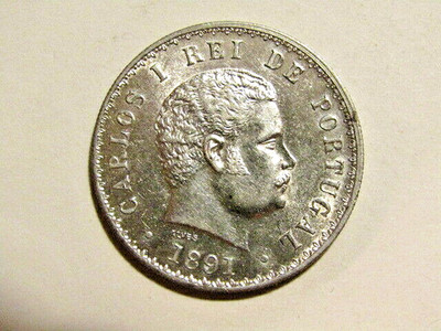 1891 Portugal 500 Reis Silver Au Coin