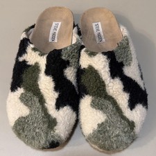 Steve Madden Vesa Faux Fur Slides Slippers Women's Size 10 Scuff Mule Camo Moss