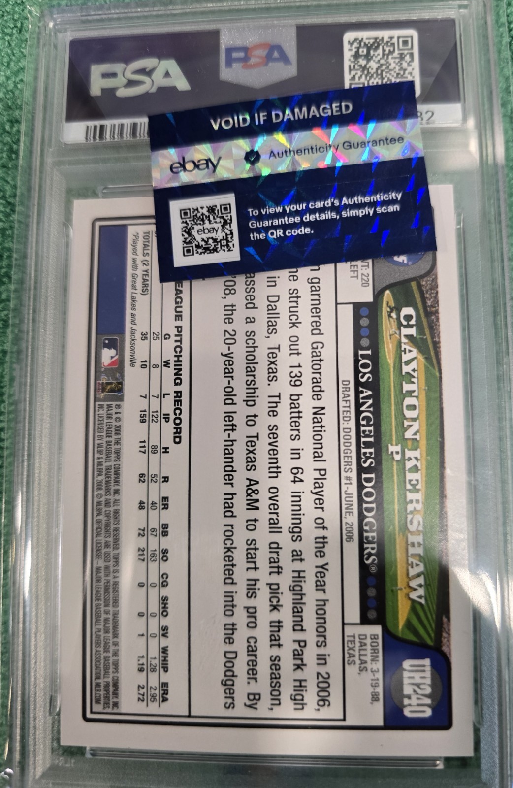2008 Topps Updates & Highlights - Clayton Kershaw #UH240 (RC) PSA 10 GEM MINT view 5