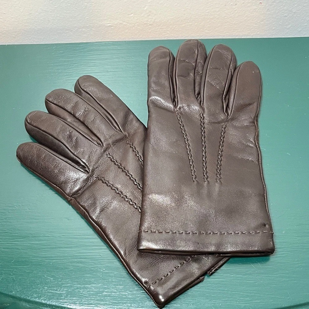Genuine Italian Leather Dark Chocolate Brown Cashmere Women's Gloves Sz 9
