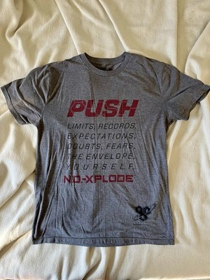 BSN NO Xplode Push Gray Graphic Shirt T L Size Large Logo Gym Pre Workout