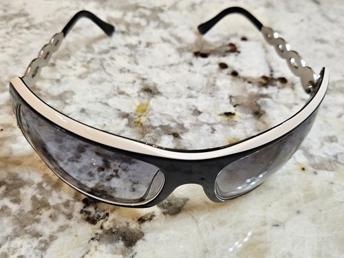 Vintage Versace Sonnenbrille schwarz & weiß silber geflochten Strass Bügel 4070-b - Bild 2 von 8