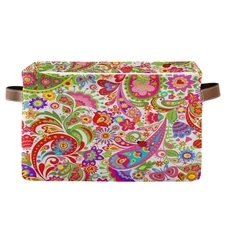 Storage Basket Colorful Paisley Flower Floral Storage Cube Box Durable Canvas...