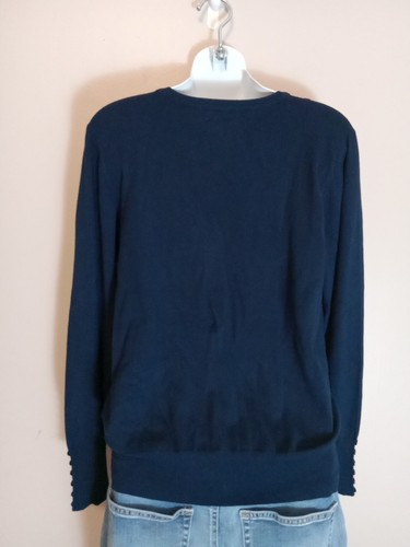 Cielo Women Navy Blue Button Down V Neck Longsleeve Button Design Sweater Size L - Picture 3 of 6
