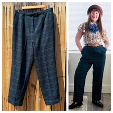 Y2K 00s Pendleton Wool Blue Green Plaid Straight Leg Trouser Pants Large Petite