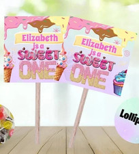 6 x Personalised SWEET ONE  Theme Lollipops Lollies Birthday Favour