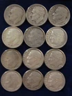 Lot of Twelve (12) Circulated Roosevelt 90% Silver Dimes, 1964 or before