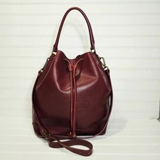 Madewell Lafayette Burgandy Large Leather Drawstring Bucket Bag #B1654