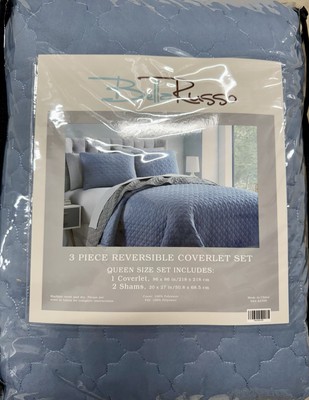 Bella Russo 3 Piece Reversible Coverlet Quilt Set Queen Powder Blue/Grey