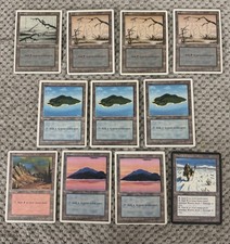 MTG Vintage Lot-Adarkar Wastes (Ice Age Rare) + 10x 4th Ed Lands-Islands/Swamps