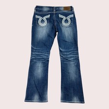 Big Star Maddie Bootcut Jeans Womens 31R 34x29 Stretch Embroidered Whiskered