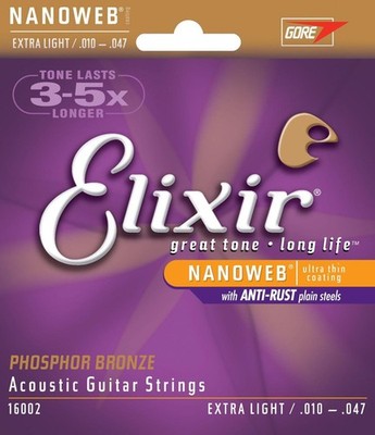 Elixir 16002 Extra Light Phosphor Bronze 10-47 Acoustic Guitar Strings