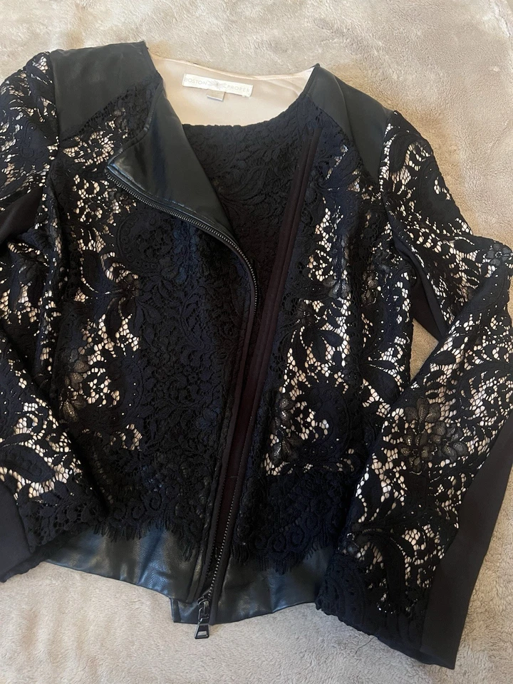 Boston Proper Women's Full Zip Mix Media Jacket Size 10 Black Long Sleeve New - Image 2 of 4