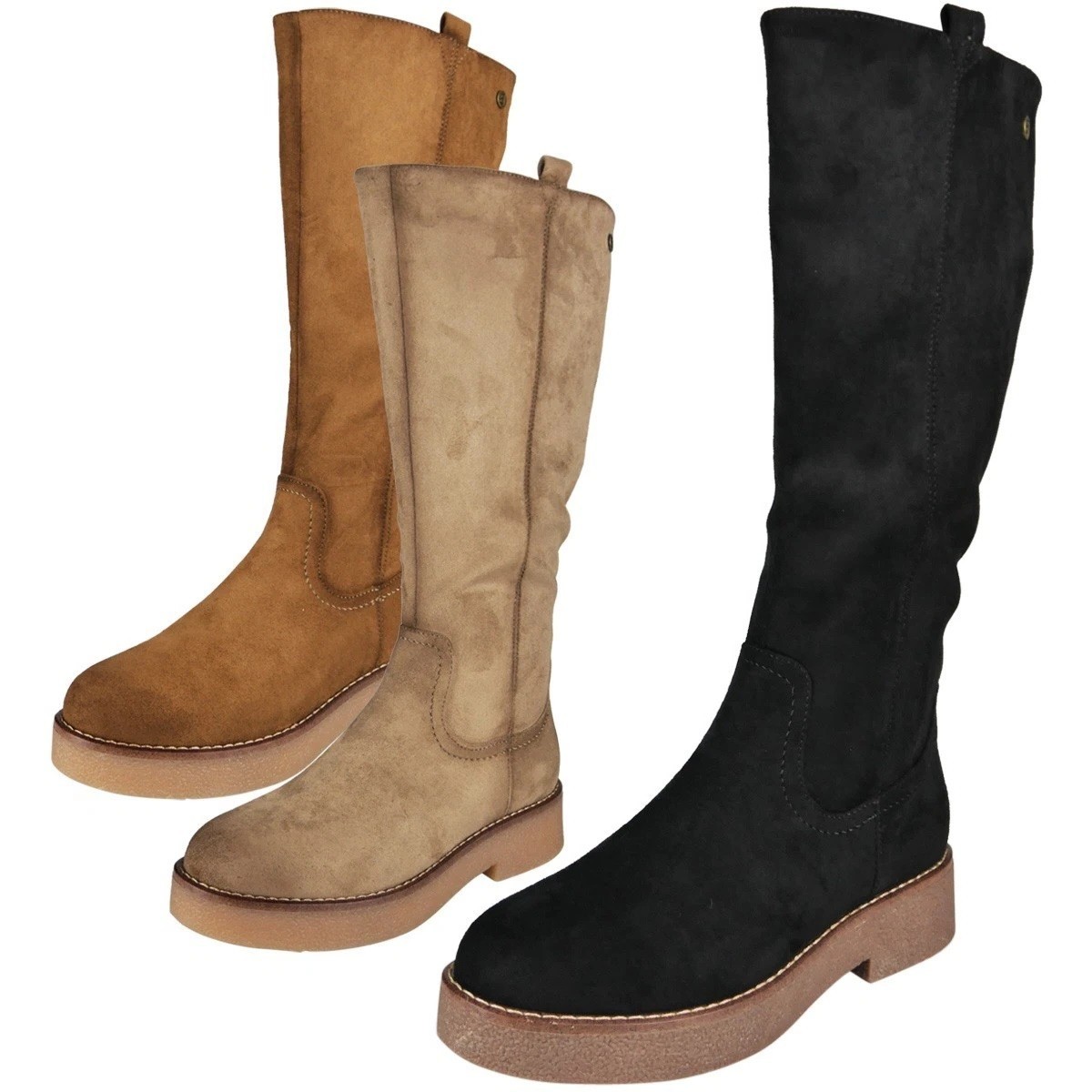 SAOLA Stivali donna metà polpaccio donna basic tacco basso ecopelle scamosciato zip suola gomma leggeri