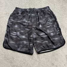 Speedo Swim Trunks Board Shorts Mens Large Black White Zippe Pockets Mesh Lined