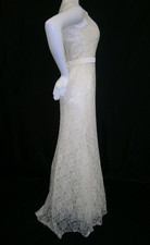 Allure Bridals Bridesmaid Dress 8 Ivory Modern Lace Illusion Sweep Train Belting