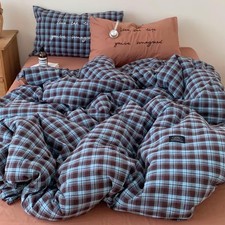 Brown Duvet Cover Queen 100 Cotton Blue Gingham Fall Bedding Set