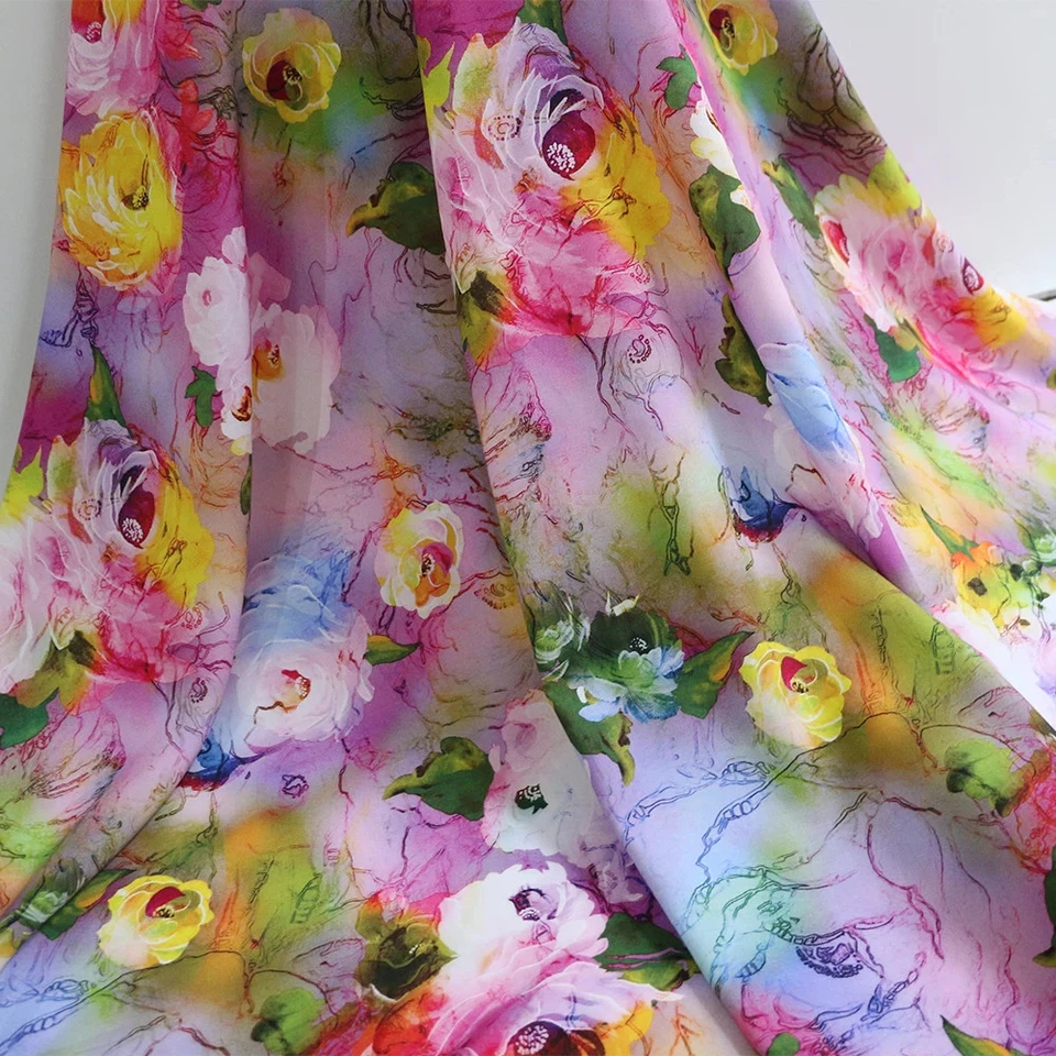 55'' Wide By Yard Digital Print Viscose Fabric Dress Material Rose Floral Poplin - Image 1 of 4