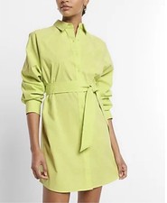 Express Women Shirt Dress S Yellow Long Sleeve Waist Belt Button Up Collared NWT