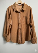 Wishlist Apparrel Corduroy Brown Women Button Up Shirt M/L Y2K Comfy