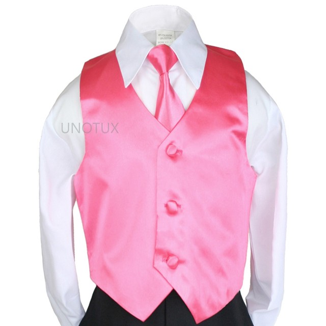 8-20 23 Satin color Vest Long Tie Necktie Formal Boys Teens Tuxedo Suits Size