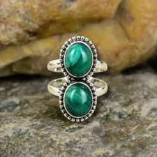 Solid 925 Sterling Silver Natural Malachite Ring Gemstone Jewelry For Her K 2