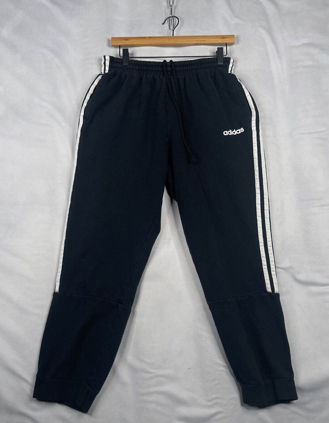 Adidas Mens Large L Black Cotton Stretch Gym Joggers with Stripes-image