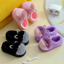 Girls Furry Slippers Kids Sliders Fur Lined Mule Children Home Indoor Shoes Size