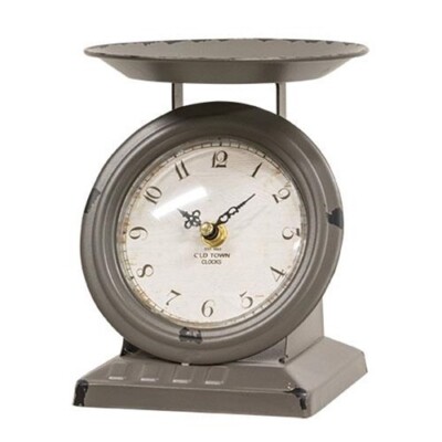 New Primitive Farmhouse Antique Style AGED GRAY SCALE CLOCK Candle Holder Dish
